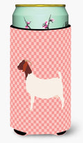 Boer Goat Pink Check Tall Boy Hugger Can Cooler Sleeve Machine Washable Drink Collapsible Insulator Beverage Insulated Holder