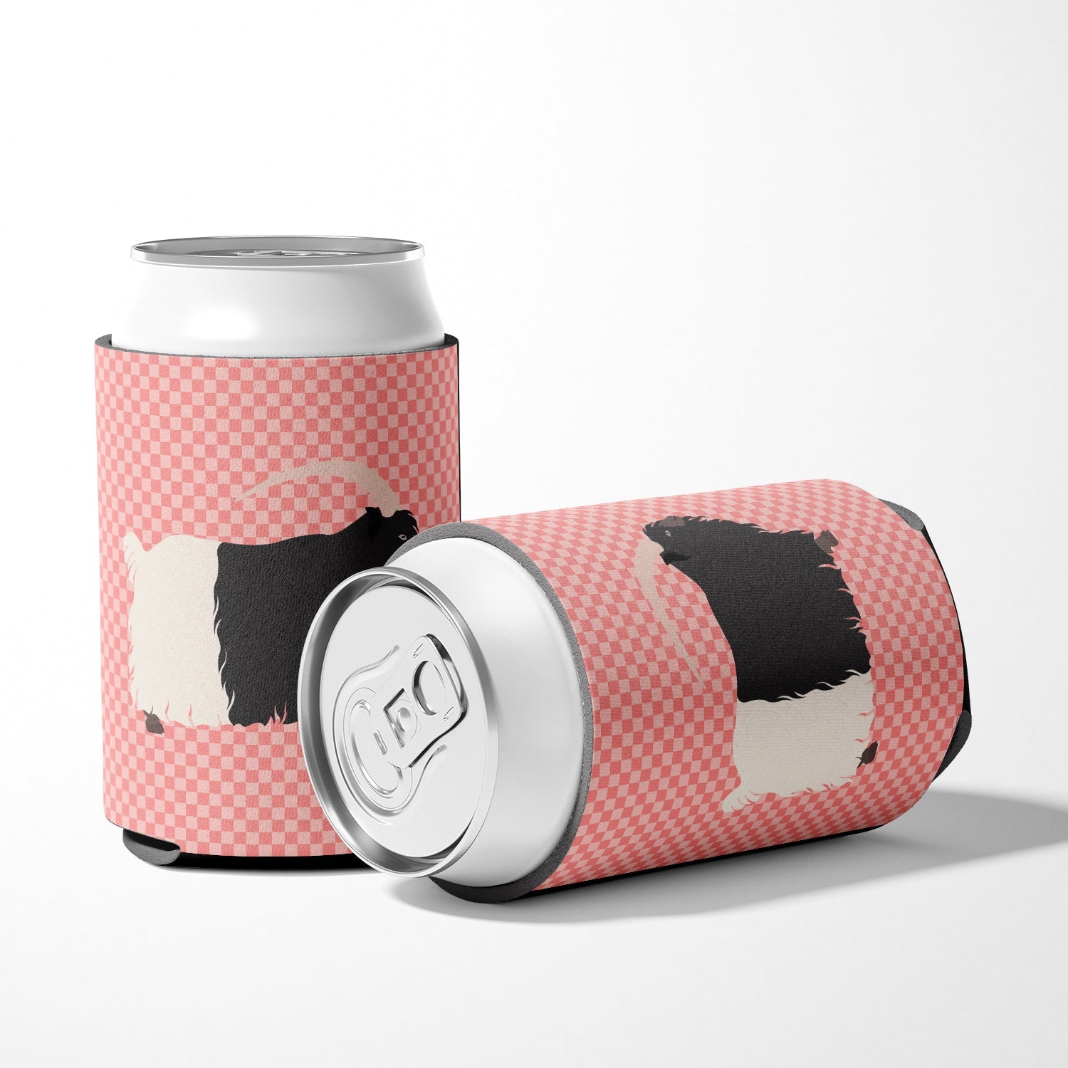Welsh Black-Necked Goat Pink Check Can or Bottle Hugger Cooler Sleeve for Standard 12 oz Cans, Insulated Foam Beer & Soda Can Hugger Reusable