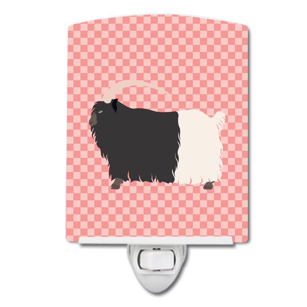 Welsh Black-Necked Goat Pink Check Ceramic Night Light Compact, UL-Certified, Ideal for Bedroom, Bathroom, Nursery, Hallway, Kitchen, 6x4x3, Multicolor
