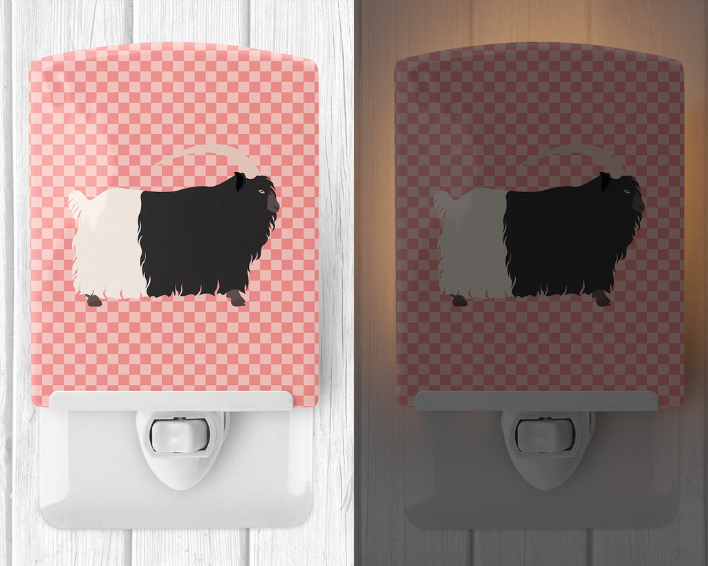 Welsh Black-Necked Goat Pink Check Ceramic Night Light Compact, UL-Certified, Ideal for Bedroom, Bathroom, Nursery, Hallway, Kitchen, 6x4x3, Multicolor
