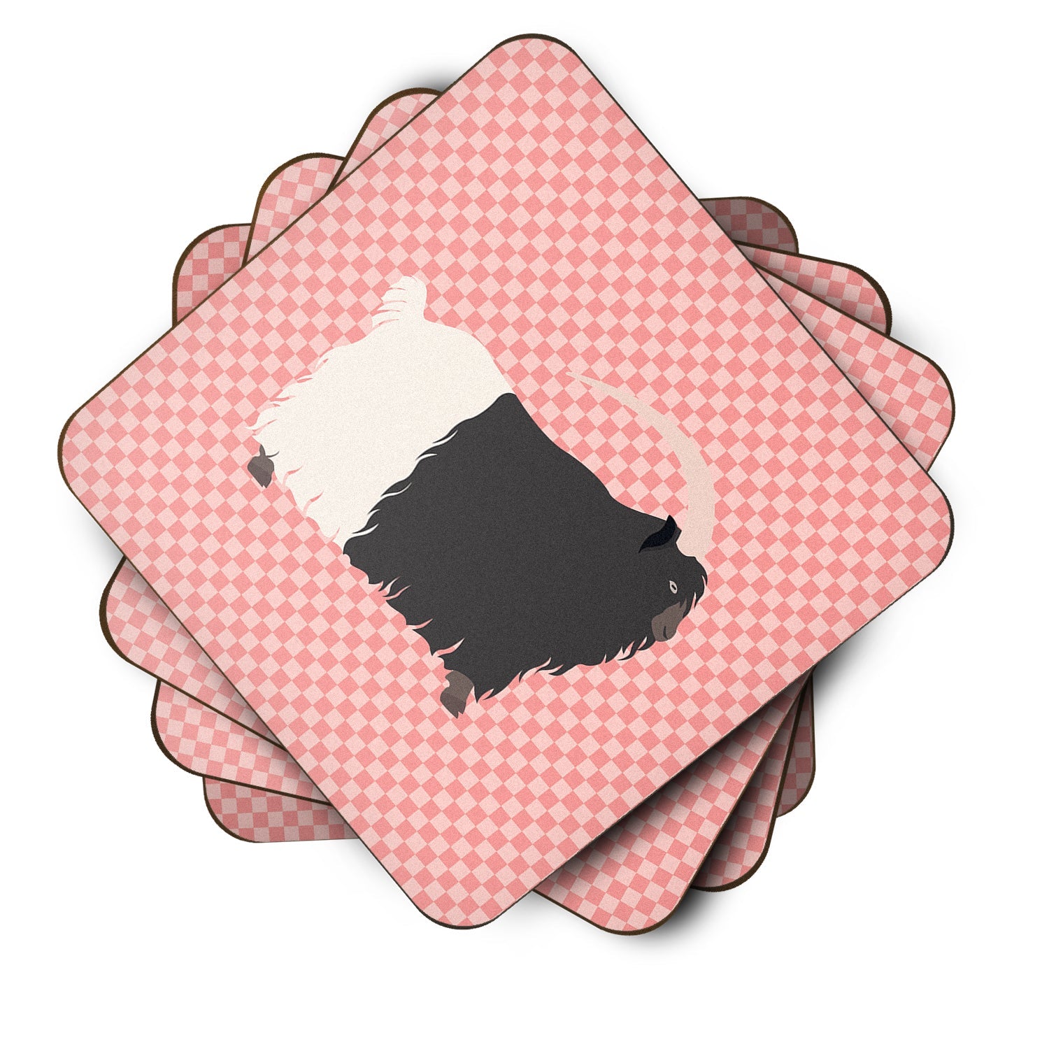 Welsh Black-Necked Goat Pink Check Foam Coasters Set of 4 Cup Coasters for Indoor Outdoor, Tabletop Protection, Anti Slip, Mouse pad Material