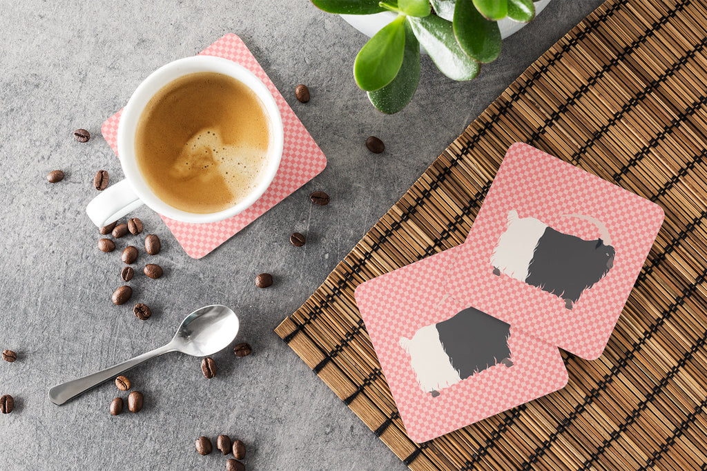 Welsh Black-Necked Goat Pink Check Foam Coasters Set of 4 Cup Coasters for Indoor Outdoor, Tabletop Protection, Anti Slip, Mouse pad Material
