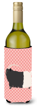 Welsh Black-Necked Goat Pink Check Wine Bottle Hugger Gift Sleeve for Standard 750 ml Bottles, Insulated Reusable Also Fits Mini Shot & Pint Bottles