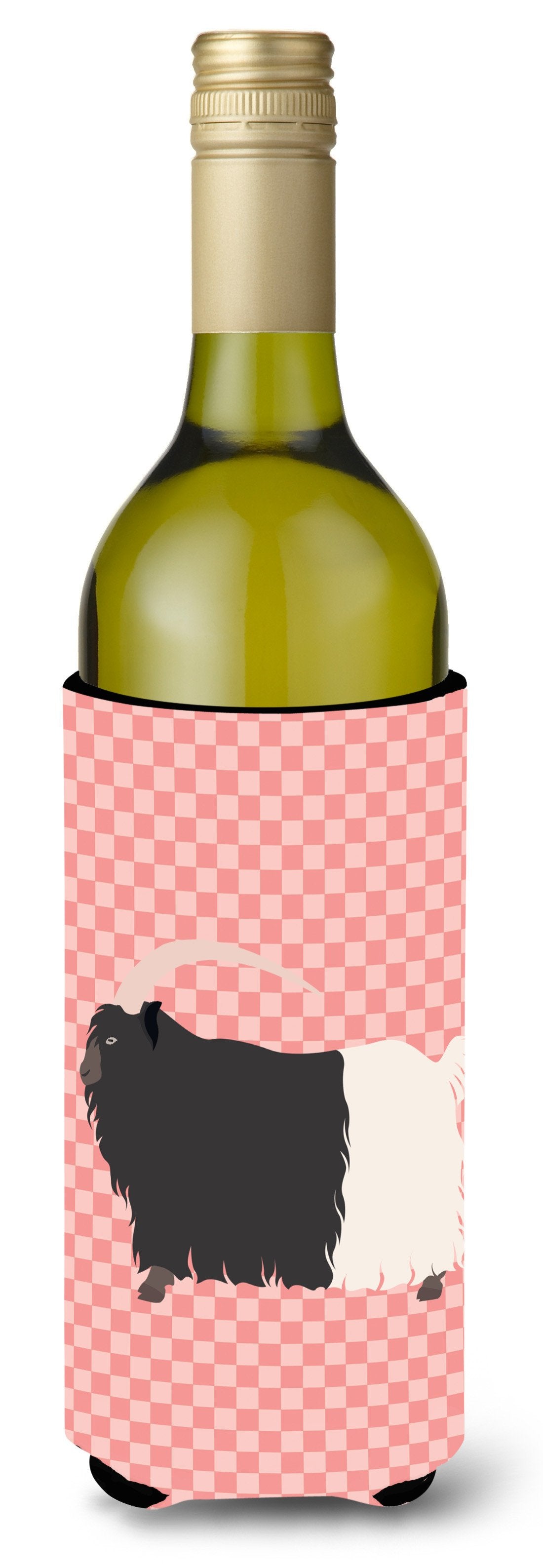 Welsh Black-Necked Goat Pink Check Wine Bottle Hugger Gift Sleeve for Standard 750 ml Bottles, Insulated Reusable Also Fits Mini Shot & Pint Bottles