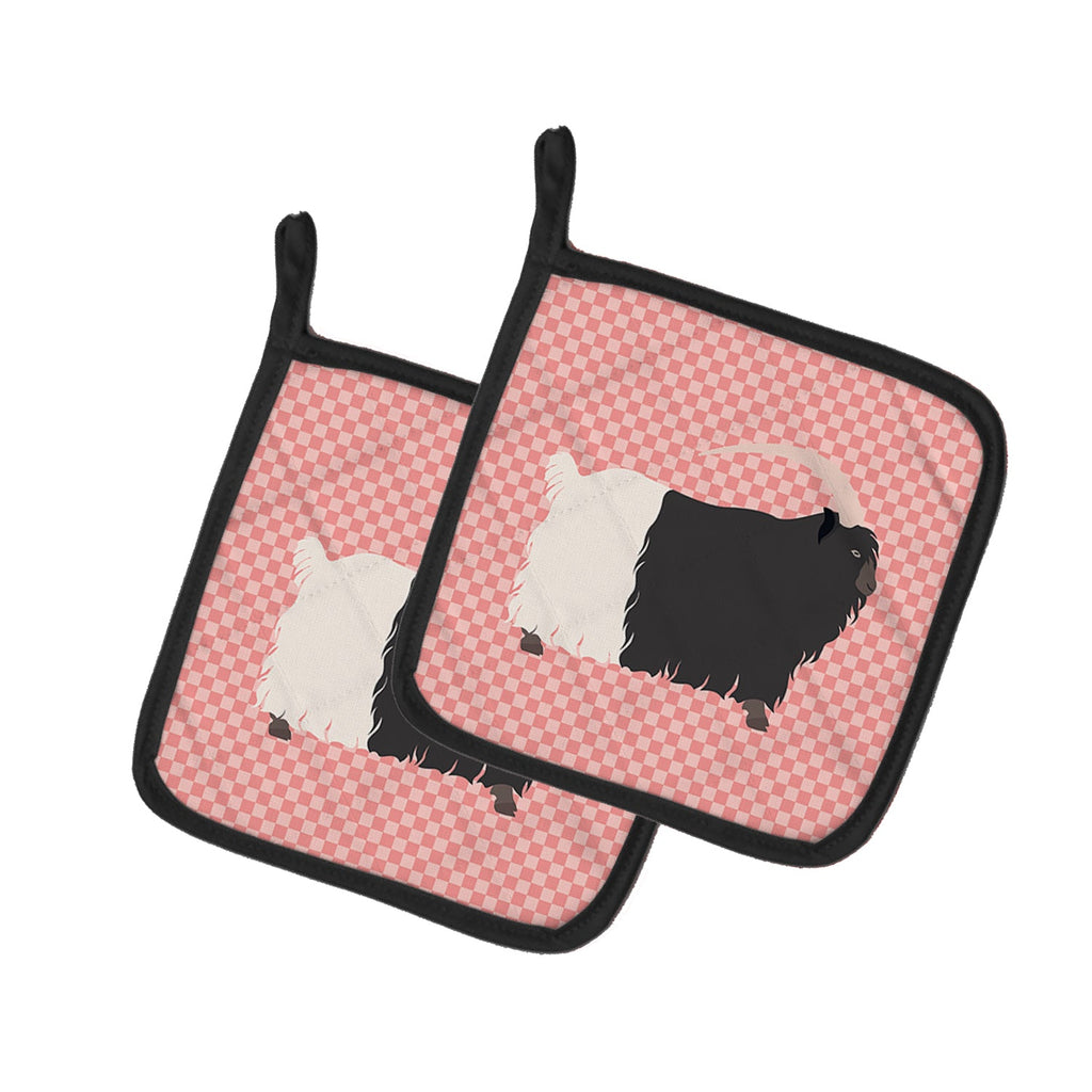Welsh Black-Necked Goat Pink Check Pot Holder Set of 2 Heat Resistant Quilted Hot Pads 7.5 x 7.5 Inch, Insulated Kitchen Trivets for Cooking & Baking