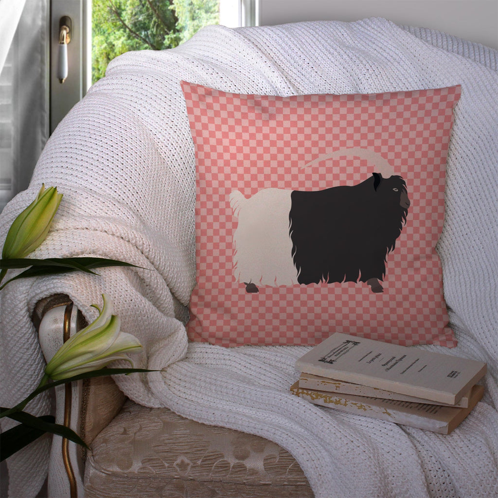 Welsh Black-Necked Goat Pink Check Decorative Throw Pillow 14x14 Indoor Outdoor Accent Cushion, Fabric Cover with Insert for Sofa, Bed, Porch & Living Room