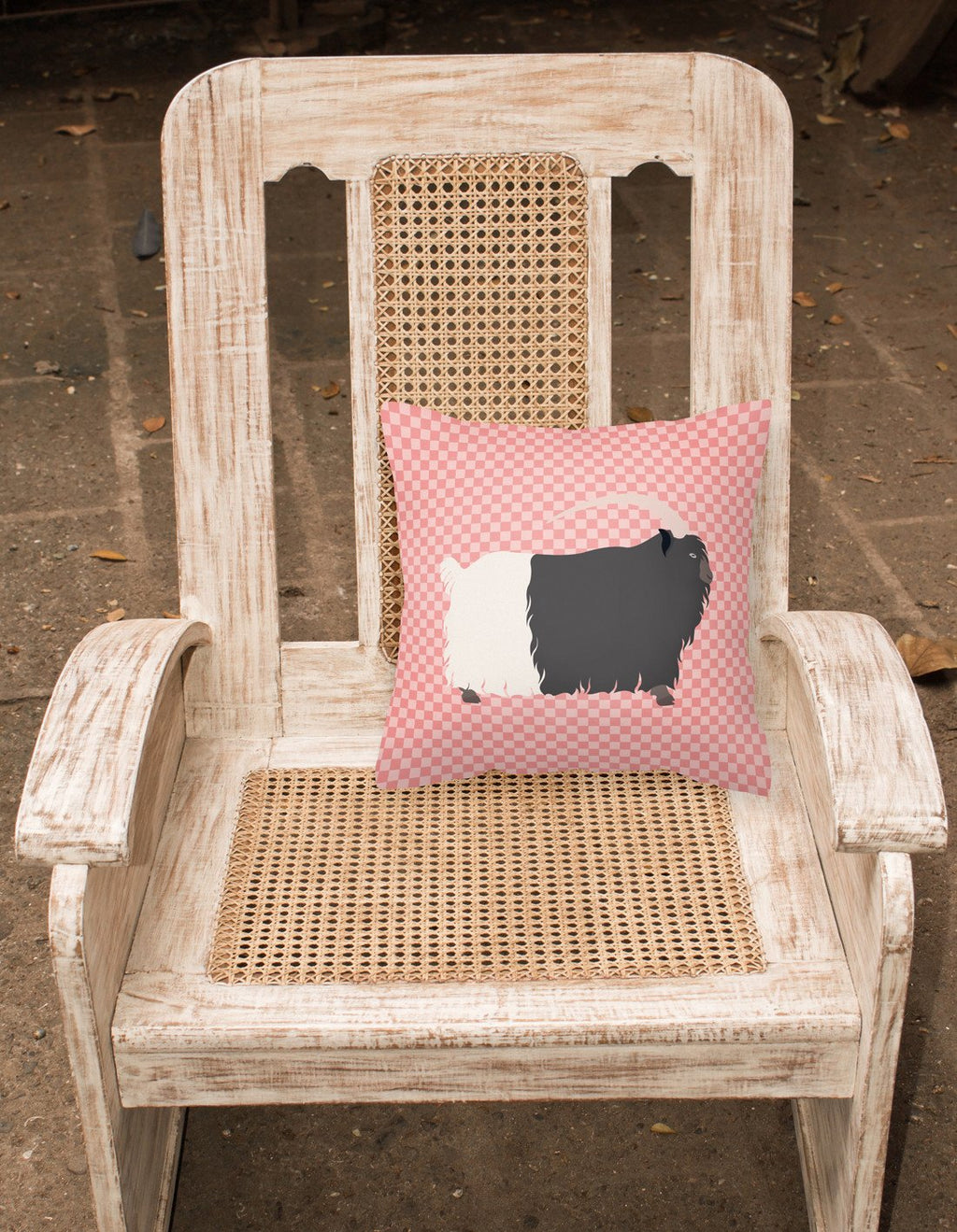 Welsh Black-Necked Goat Pink Check Decorative Throw Pillow 18x18 Indoor Outdoor Accent Cushion, Fabric Cover with Insert for Sofa, Bed, Porch & Living Room