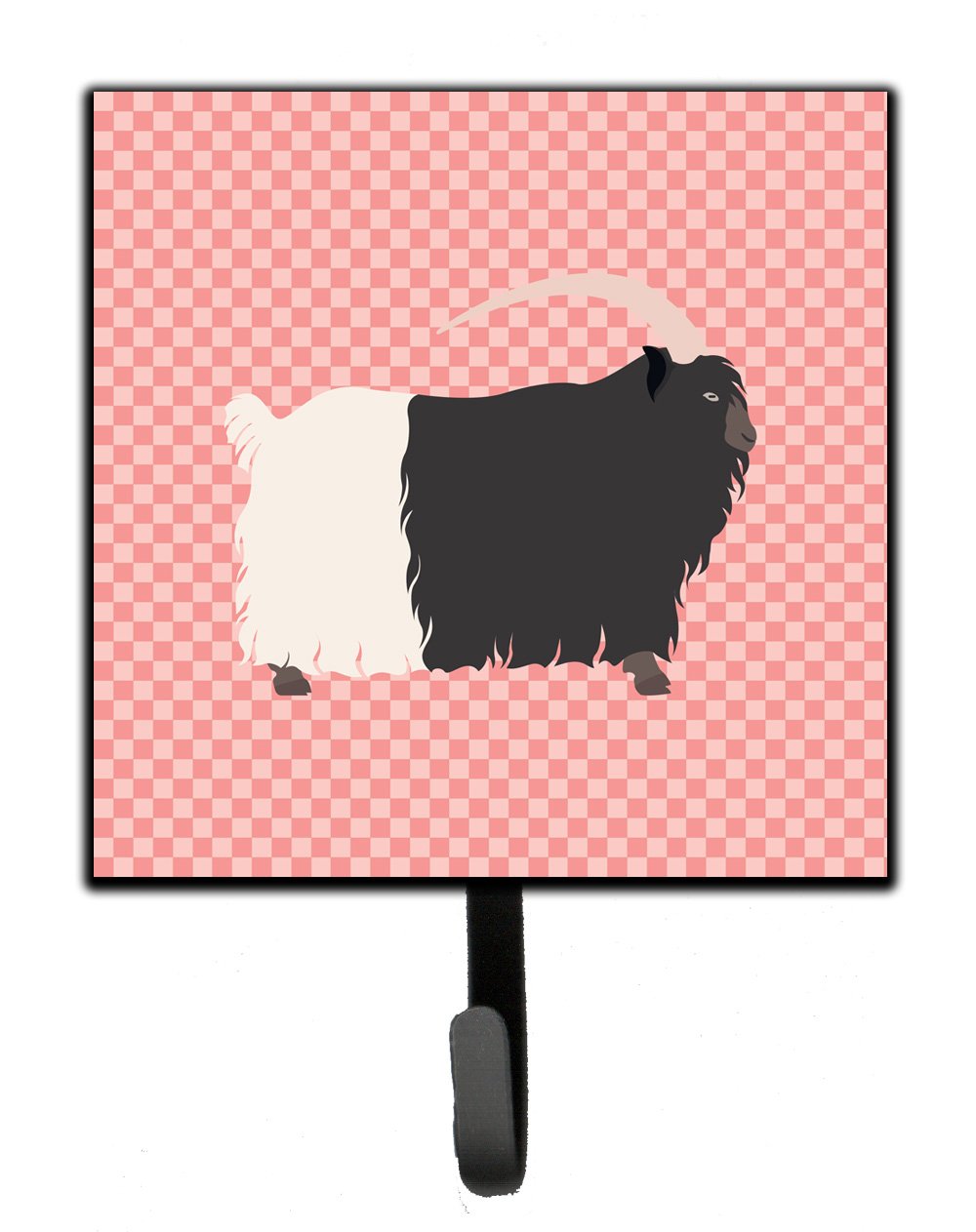 Welsh Black-Necked Goat Pink Check Leash or Key Holder Wall Hooks, Key Hooks Holder, Coat Rack Wall Mount, Coat Hooks, Hooks for Hanging Keys, Towels, Aprons, Leashes