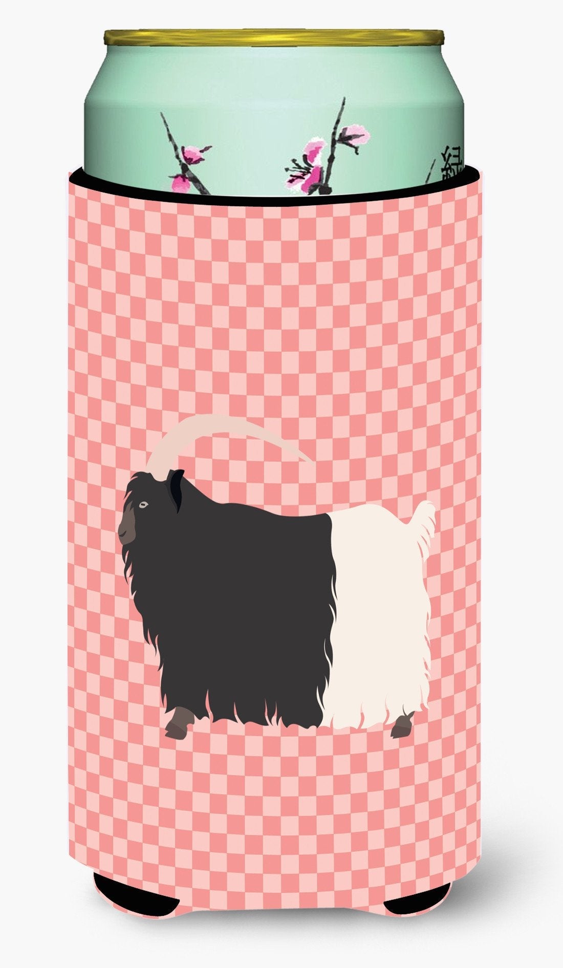 Welsh Black-Necked Goat Pink Check Tall Boy Hugger Can Cooler Sleeve Machine Washable Drink Collapsible Insulator Beverage Insulated Holder