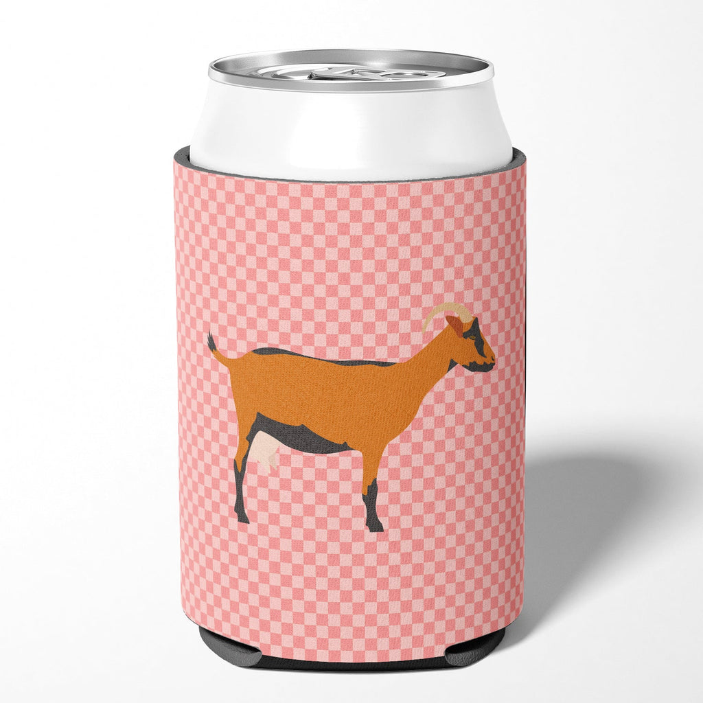 Oberhasli Goat Pink Check Can or Bottle Hugger Cooler Sleeve for Standard 12 oz Cans, Insulated Foam Beer & Soda Can Hugger Reusable