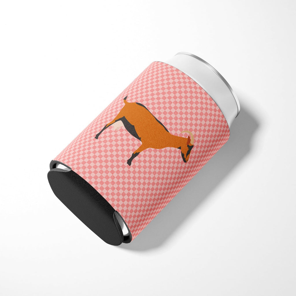 Oberhasli Goat Pink Check Can or Bottle Hugger Cooler Sleeve for Standard 12 oz Cans, Insulated Foam Beer & Soda Can Hugger Reusable