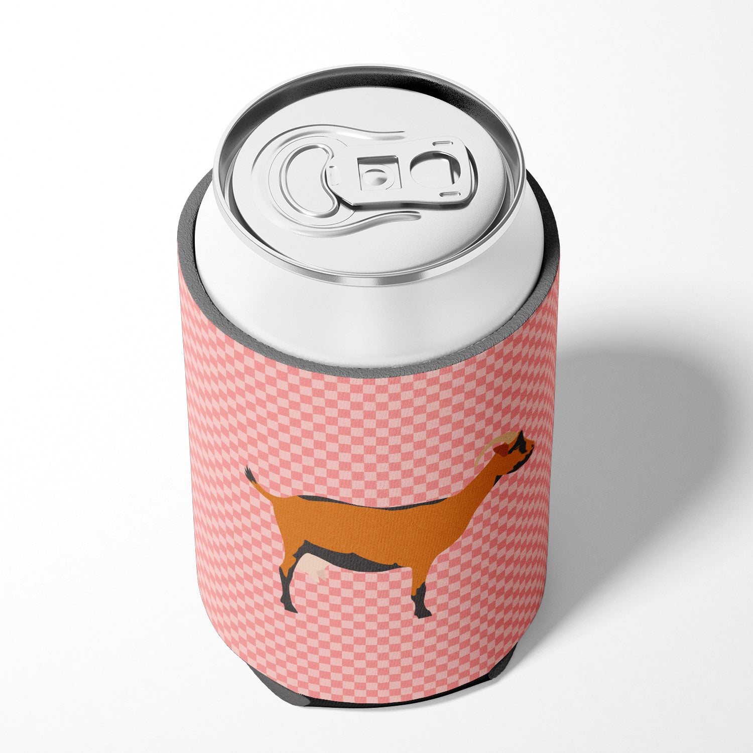 Oberhasli Goat Pink Check Can or Bottle Hugger Cooler Sleeve for Standard 12 oz Cans, Insulated Foam Beer & Soda Can Hugger Reusable