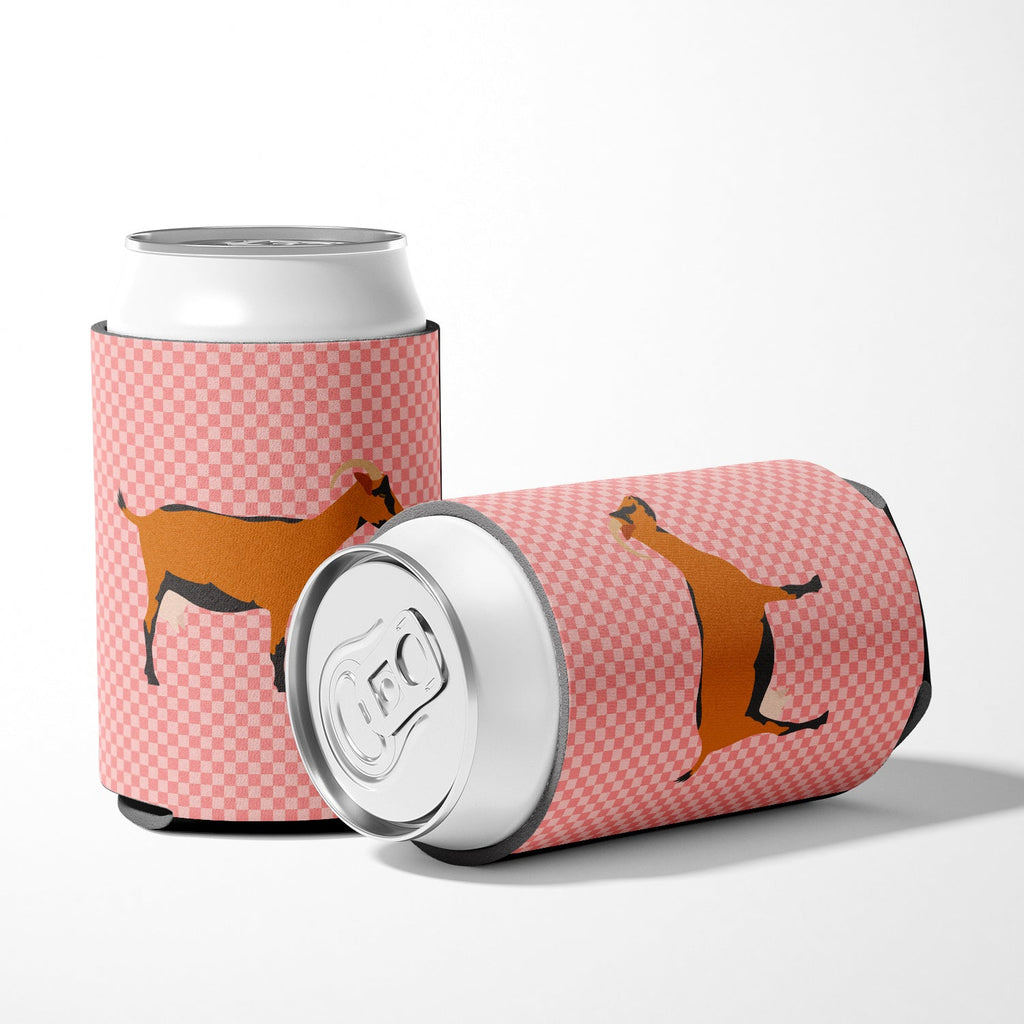 Oberhasli Goat Pink Check Can or Bottle Hugger Cooler Sleeve for Standard 12 oz Cans, Insulated Foam Beer & Soda Can Hugger Reusable