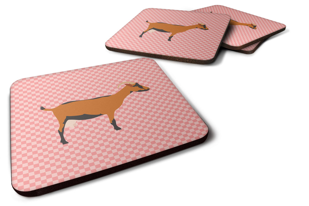 Oberhasli Goat Pink Check Foam Coasters Set of 4 Cup Coasters for Indoor Outdoor, Tabletop Protection, Anti Slip, Mouse pad Material