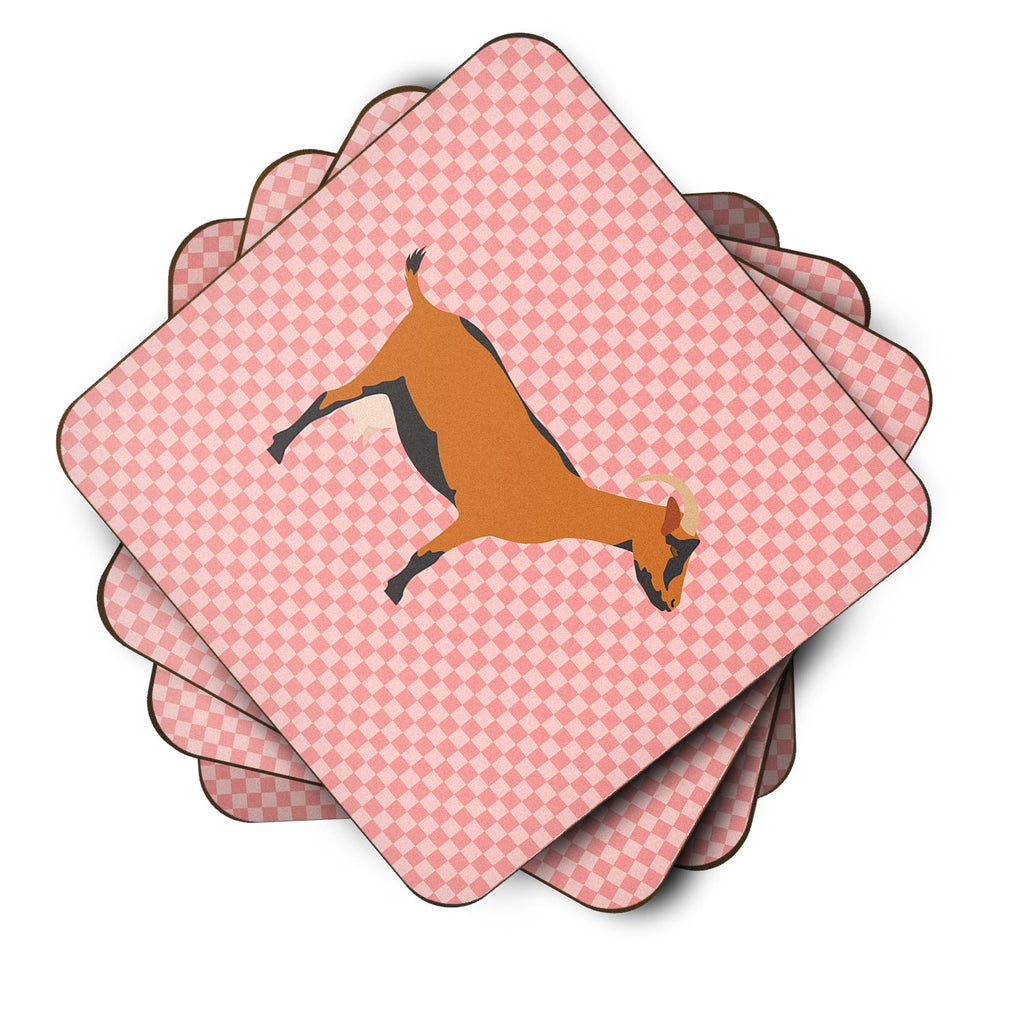 Oberhasli Goat Pink Check Foam Coasters Set of 4 Cup Coasters for Indoor Outdoor, Tabletop Protection, Anti Slip, Mouse pad Material