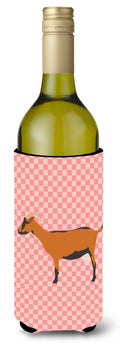 Oberhasli Goat Pink Check Wine Bottle Hugger Gift Sleeve for Standard 750 ml Bottles, Insulated Reusable Also Fits Mini Shot & Pint Bottles