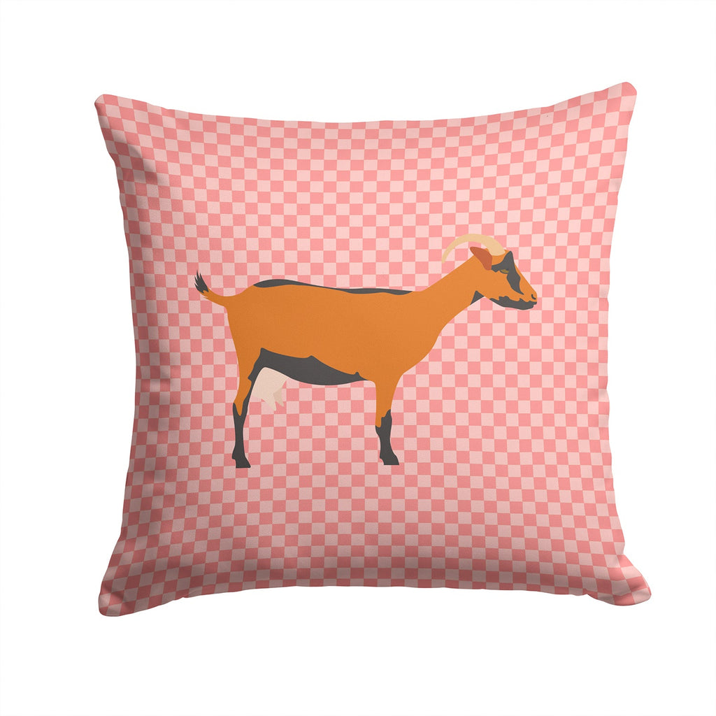 Oberhasli Goat Pink Check Decorative Throw Pillow 14x14 Indoor Outdoor Accent Cushion, Fabric Cover with Insert for Sofa, Bed, Porch & Living Room