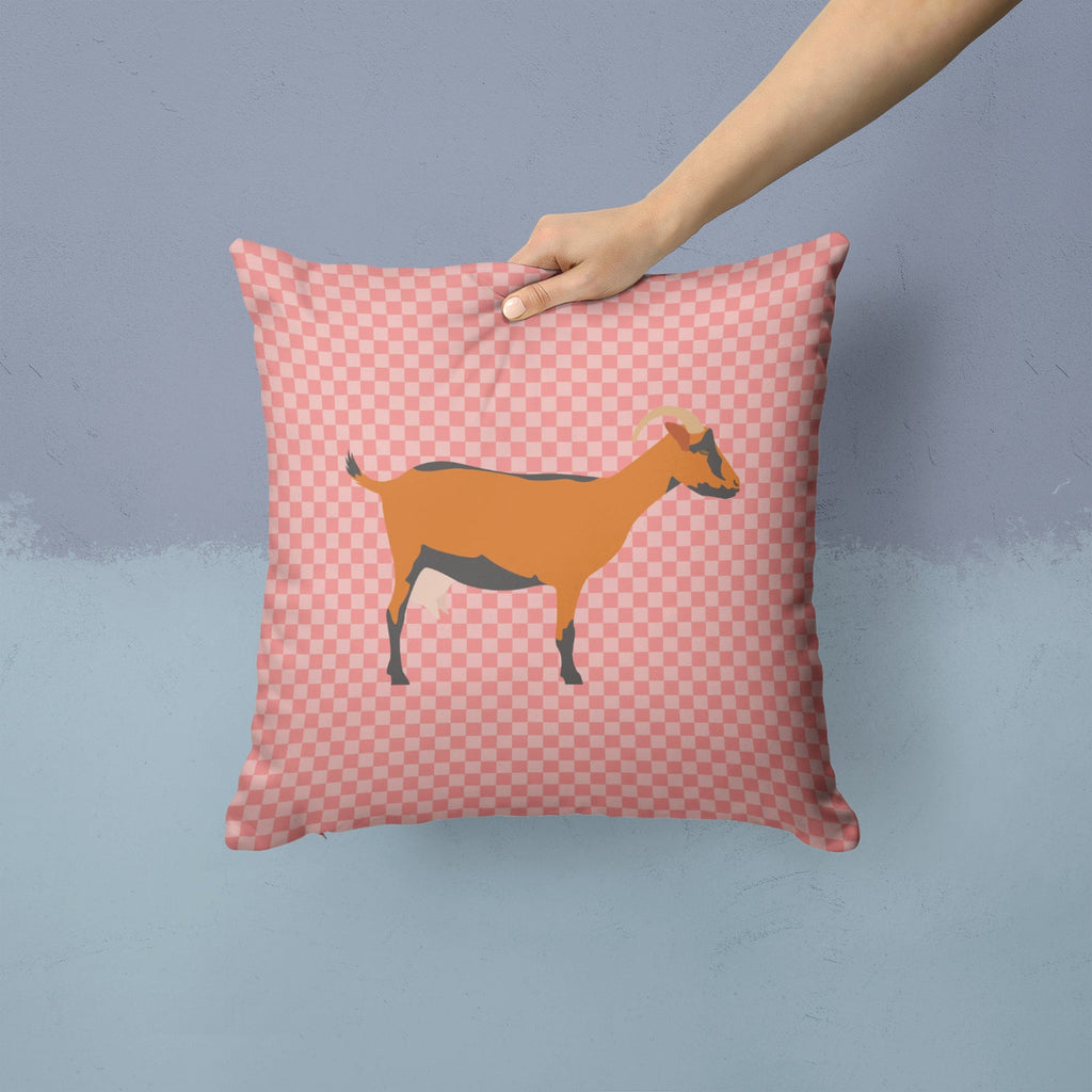 Oberhasli Goat Pink Check Decorative Throw Pillow 14x14 Indoor Outdoor Accent Cushion, Fabric Cover with Insert for Sofa, Bed, Porch & Living Room