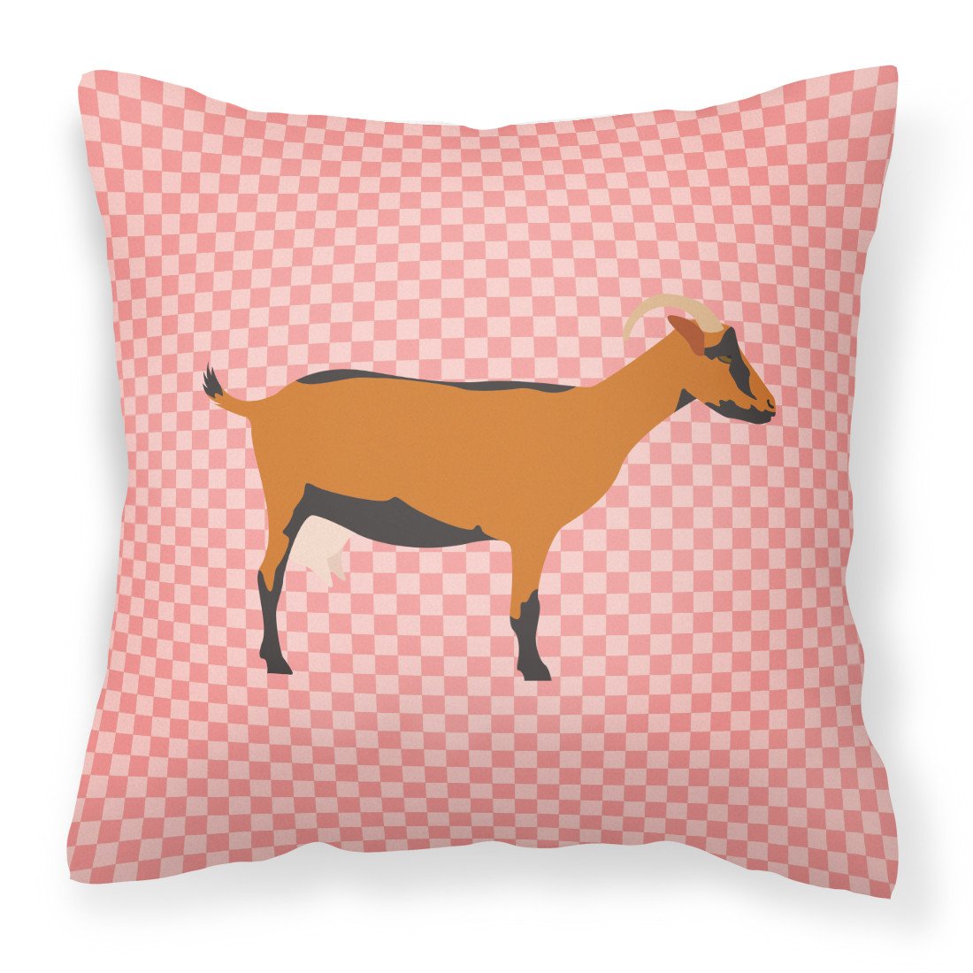Oberhasli Goat Pink Check Decorative Throw Pillow 18x18 Indoor Outdoor Accent Cushion, Fabric Cover with Insert for Sofa, Bed, Porch & Living Room