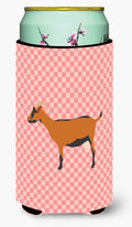 Oberhasli Goat Pink Check Tall Boy Hugger Can Cooler Sleeve Machine Washable Drink Collapsible Insulator Beverage Insulated Holder