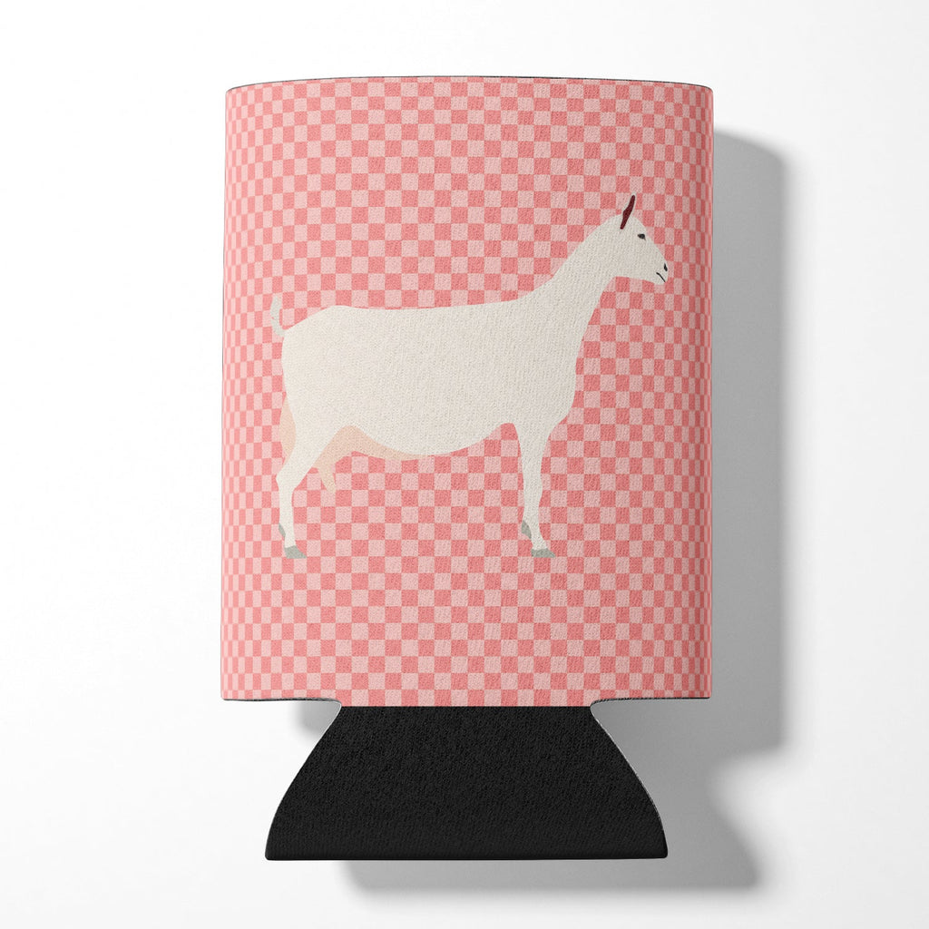 Saanen Goat Pink Check Can or Bottle Hugger Cooler Sleeve for Standard 12 oz Cans, Insulated Foam Beer & Soda Can Hugger Reusable