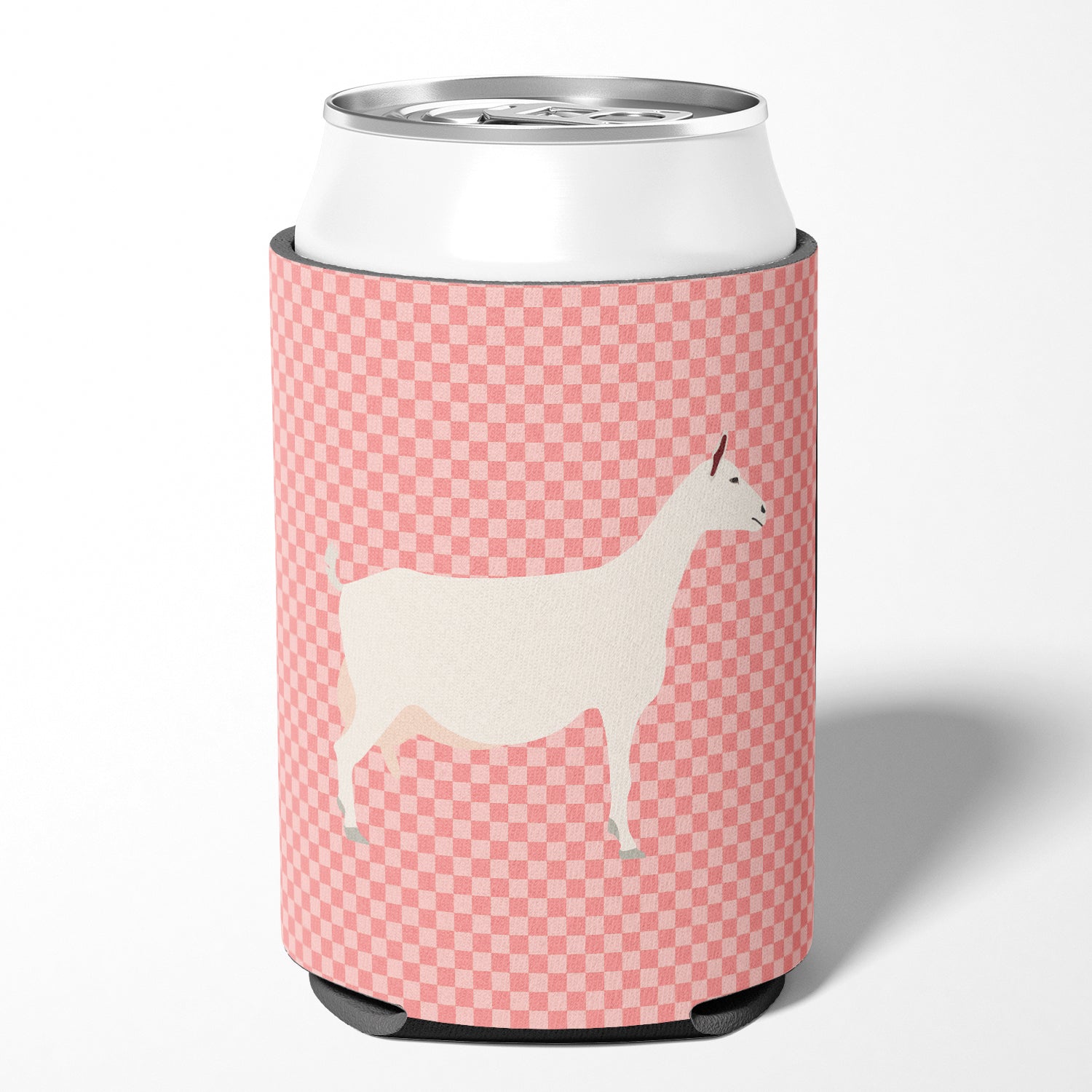 Saanen Goat Pink Check Can or Bottle Hugger Cooler Sleeve for Standard 12 oz Cans, Insulated Foam Beer & Soda Can Hugger Reusable