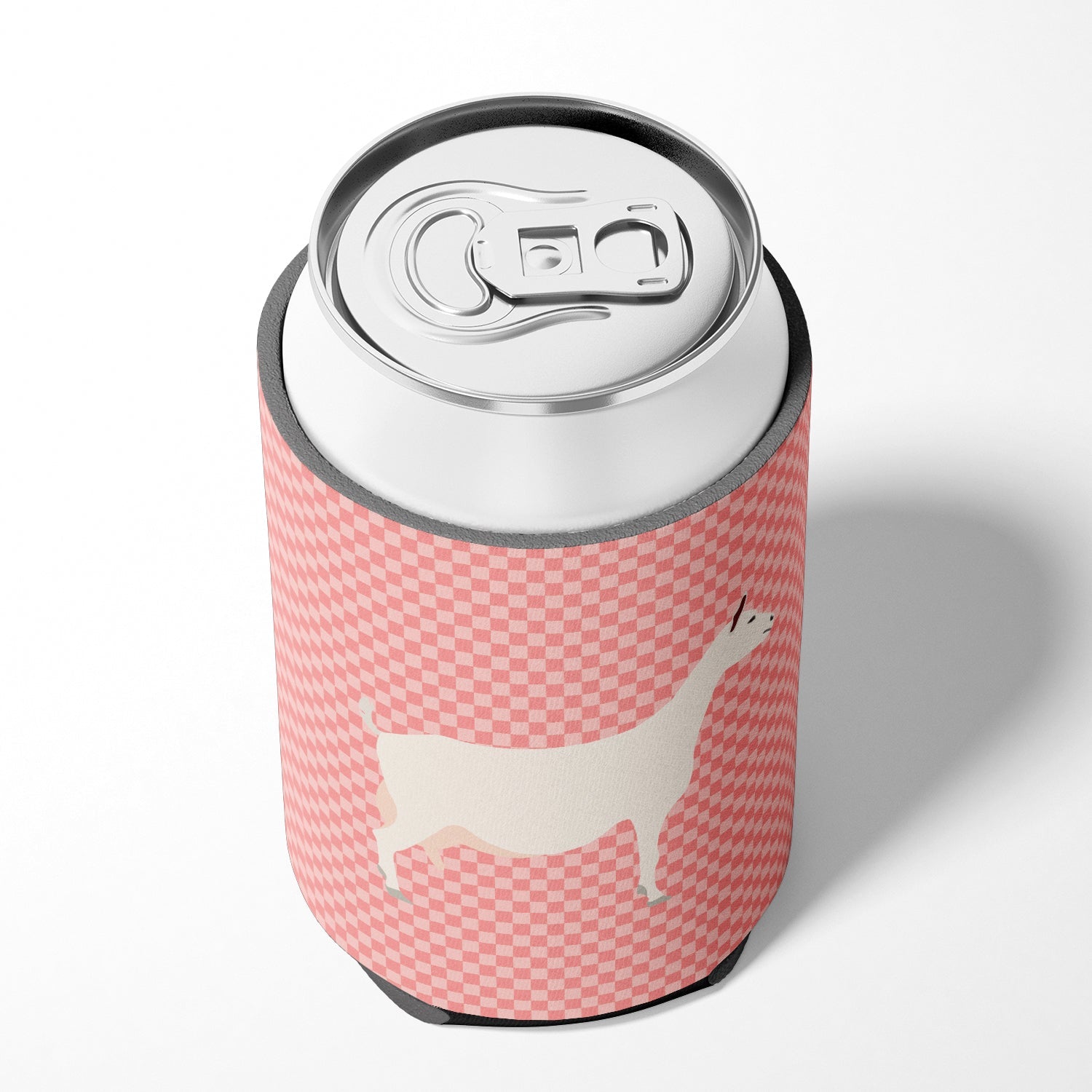 Saanen Goat Pink Check Can or Bottle Hugger Cooler Sleeve for Standard 12 oz Cans, Insulated Foam Beer & Soda Can Hugger Reusable