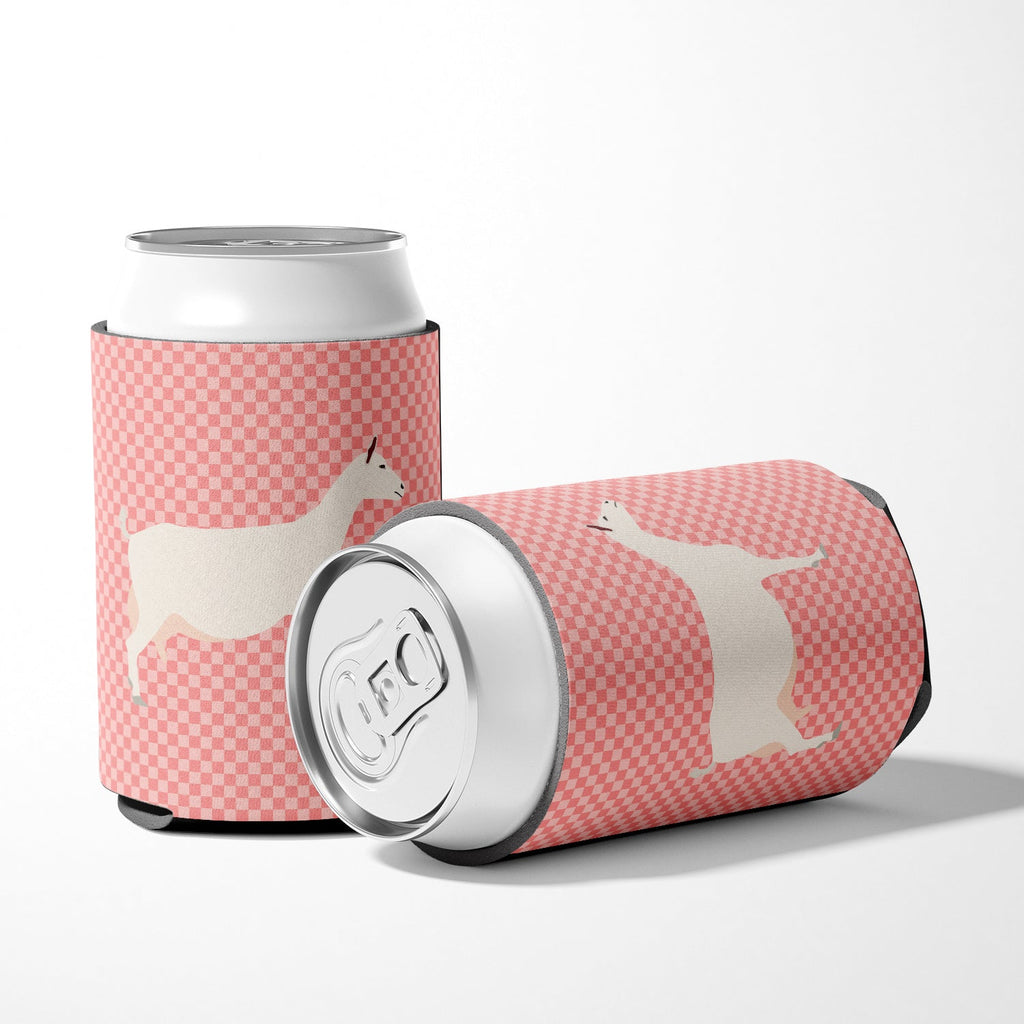 Saanen Goat Pink Check Can or Bottle Hugger Cooler Sleeve for Standard 12 oz Cans, Insulated Foam Beer & Soda Can Hugger Reusable