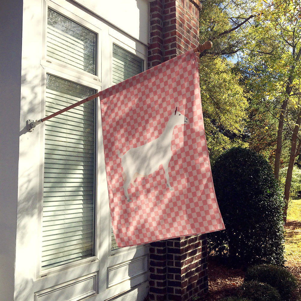 Saanen Goat Pink Check House Flag 28x40 Porch Sleeve Pole Decorative Outside Yard Banner Artwork Wall Hanging, Polyester