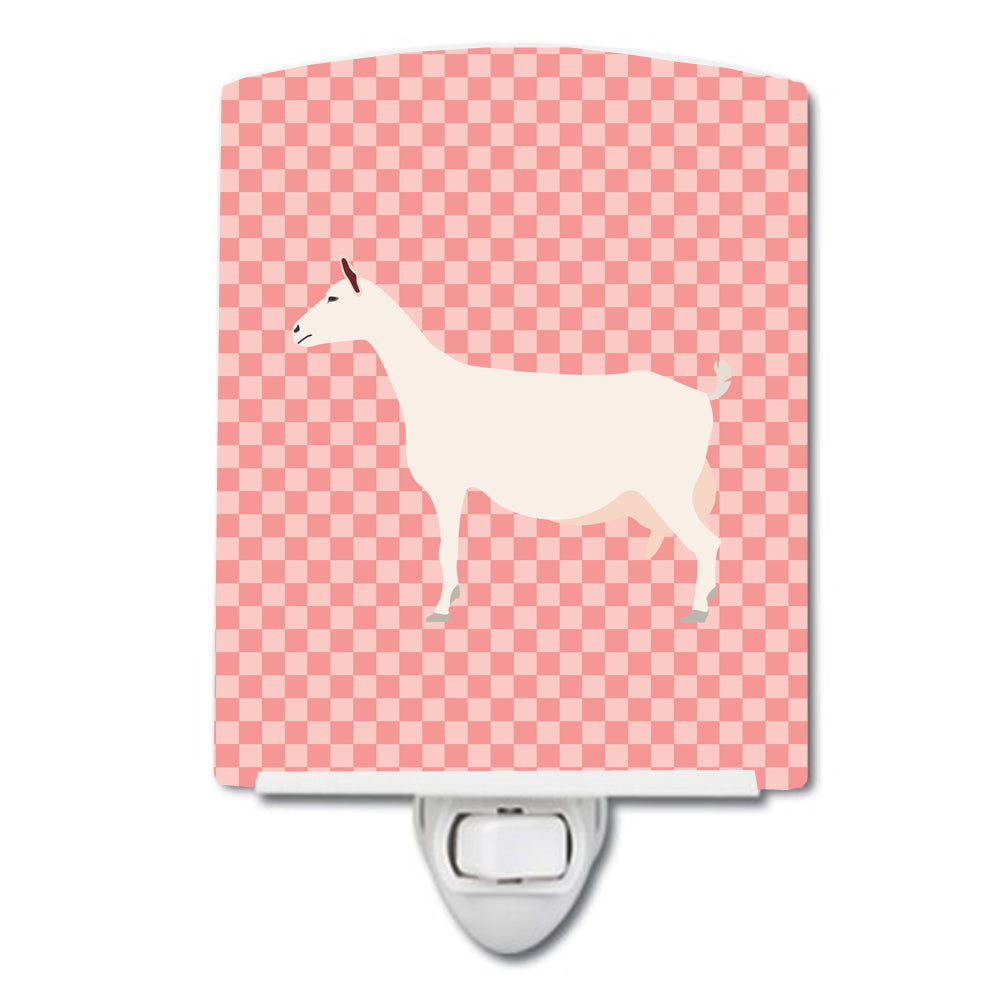 Saanen Goat Pink Check Ceramic Night Light Compact, UL-Certified, Ideal for Bedroom, Bathroom, Nursery, Hallway, Kitchen, 6x4x3, Multicolor