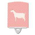 Saanen Goat Pink Check Ceramic Night Light Compact, UL-Certified, Ideal for Bedroom, Bathroom, Nursery, Hallway, Kitchen, 6x4x3, Multicolor