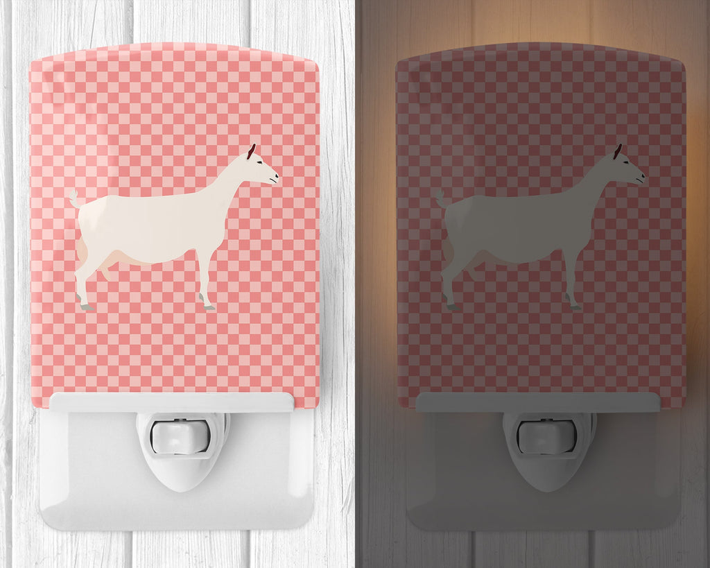 Saanen Goat Pink Check Ceramic Night Light Compact, UL-Certified, Ideal for Bedroom, Bathroom, Nursery, Hallway, Kitchen, 6x4x3, Multicolor