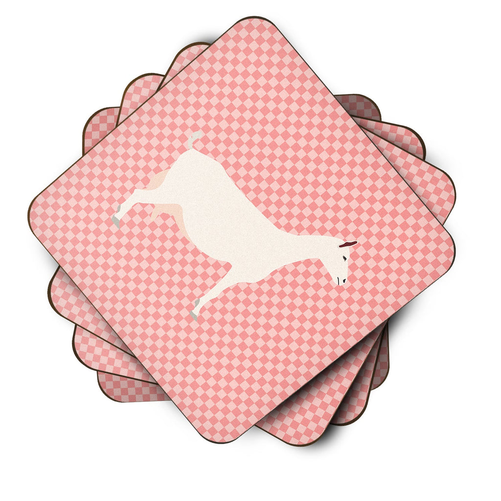 Saanen Goat Pink Check Foam Coasters Set of 4 Cup Coasters for Indoor Outdoor, Tabletop Protection, Anti Slip, Mouse pad Material