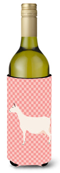 Saanen Goat Pink Check Wine Bottle Hugger Gift Sleeve for Standard 750 ml Bottles, Insulated Reusable Also Fits Mini Shot & Pint Bottles