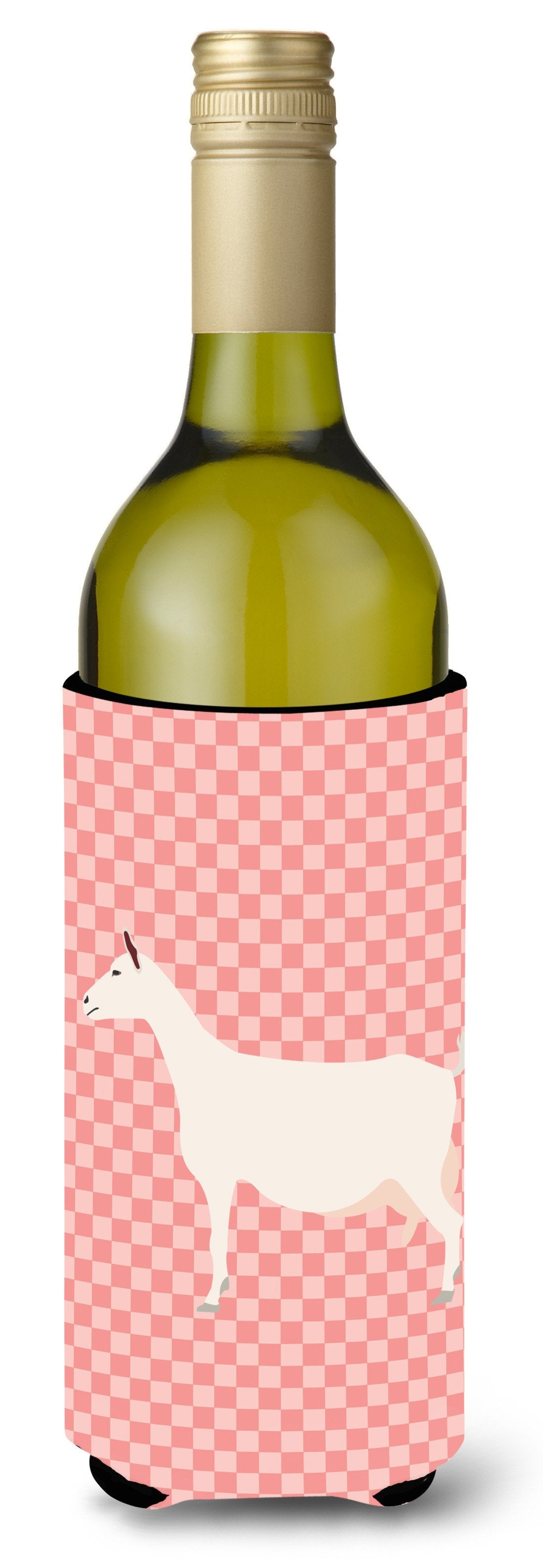 Saanen Goat Pink Check Wine Bottle Hugger Gift Sleeve for Standard 750 ml Bottles, Insulated Reusable Also Fits Mini Shot & Pint Bottles