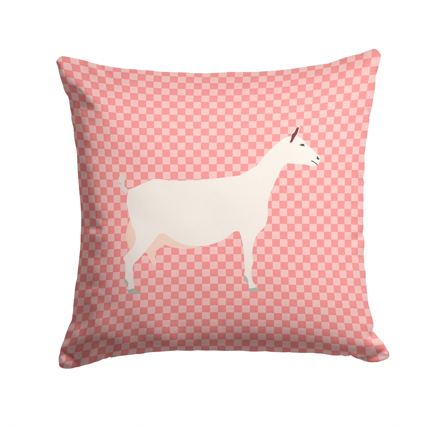 Saanen Goat Pink Check Decorative Throw Pillow 14x14 Indoor Outdoor Accent Cushion, Fabric Cover with Insert for Sofa, Bed, Porch & Living Room