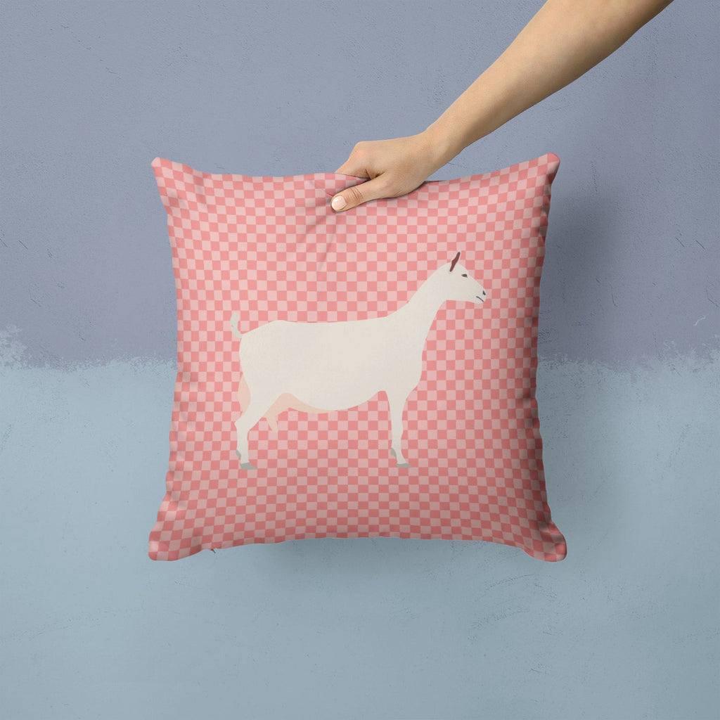 Saanen Goat Pink Check Decorative Throw Pillow 14x14 Indoor Outdoor Accent Cushion, Fabric Cover with Insert for Sofa, Bed, Porch & Living Room
