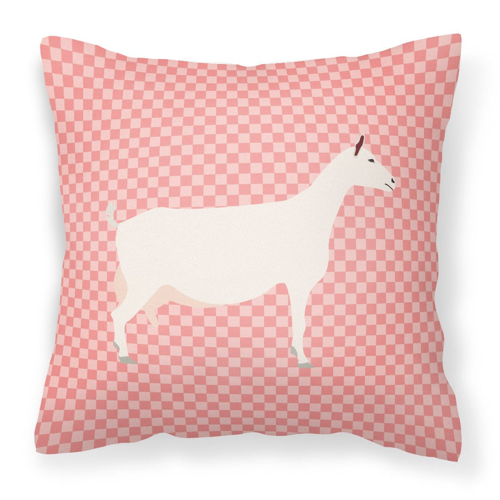 Saanen Goat Pink Check Decorative Throw Pillow 18x18 Indoor Outdoor Accent Cushion, Fabric Cover with Insert for Sofa, Bed, Porch & Living Room
