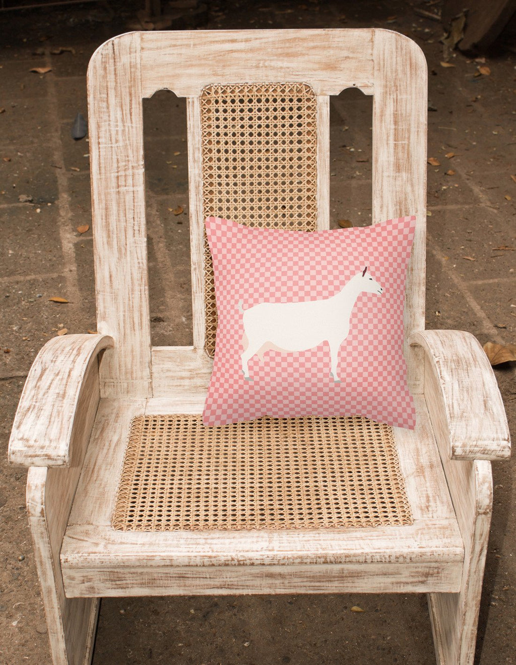 Saanen Goat Pink Check Decorative Throw Pillow 18x18 Indoor Outdoor Accent Cushion, Fabric Cover with Insert for Sofa, Bed, Porch & Living Room