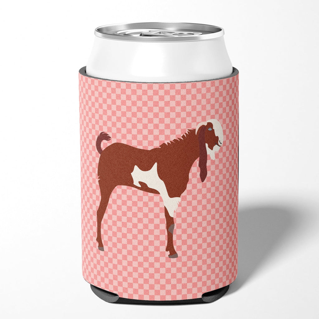 Jamnapari Goat Pink Check Can or Bottle Hugger Cooler Sleeve for Standard 12 oz Cans, Insulated Foam Beer & Soda Can Hugger Reusable