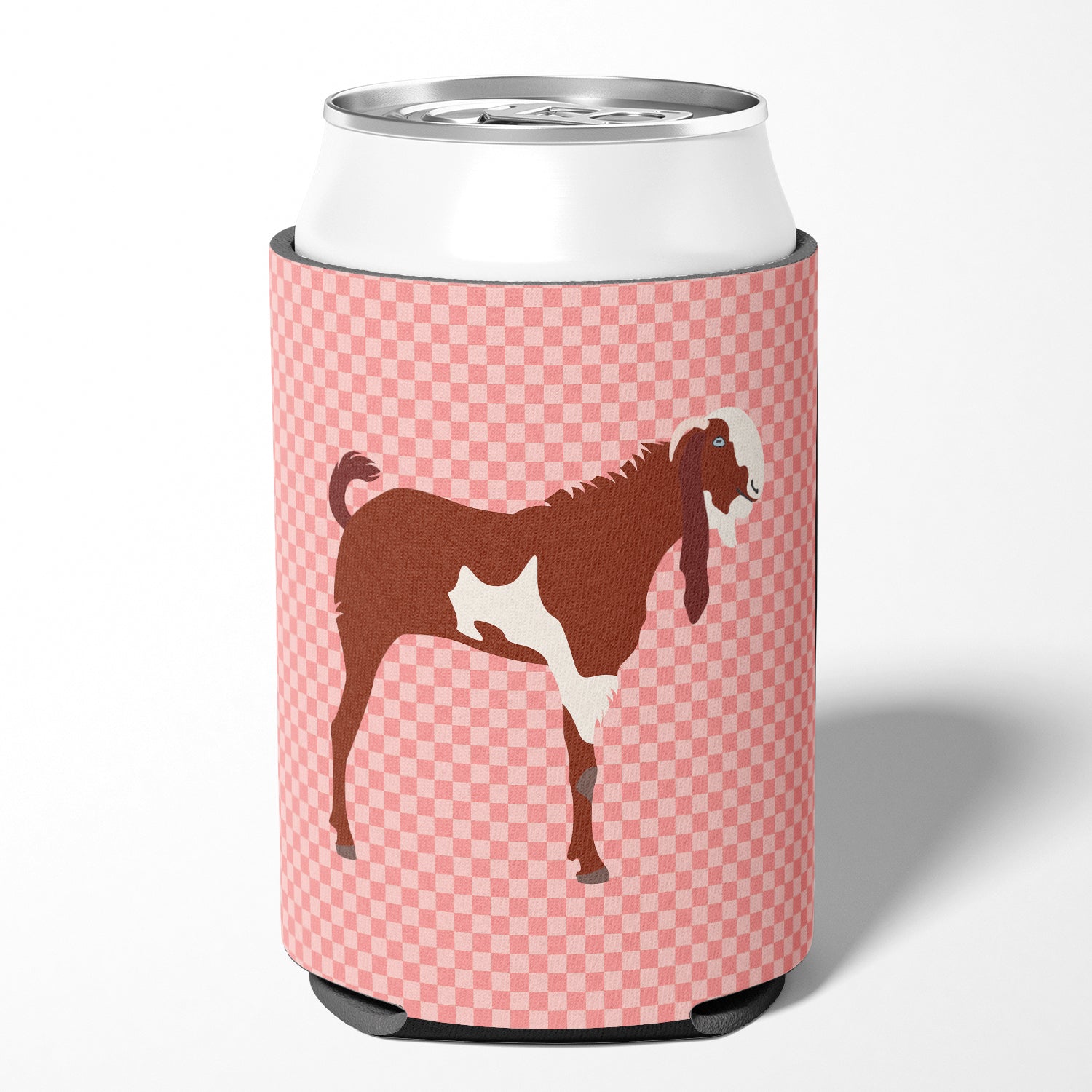 Jamnapari Goat Pink Check Can or Bottle Hugger Cooler Sleeve for Standard 12 oz Cans, Insulated Foam Beer & Soda Can Hugger Reusable