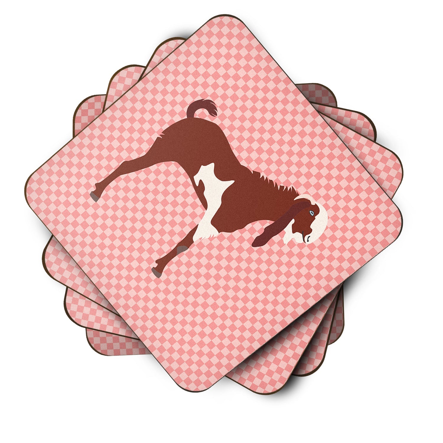 Jamnapari Goat Pink Check Foam Coasters Set of 4 Cup Coasters for Indoor Outdoor, Tabletop Protection, Anti Slip, Mouse pad Material