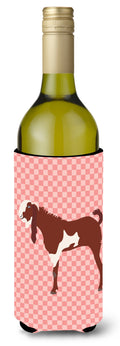 Jamnapari Goat Pink Check Wine Bottle Hugger Gift Sleeve for Standard 750 ml Bottles, Insulated Reusable Also Fits Mini Shot & Pint Bottles