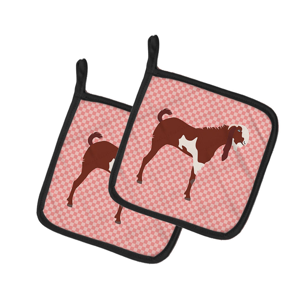 Jamnapari Goat Pink Check Pot Holder Set of 2 Heat Resistant Quilted Hot Pads 7.5 x 7.5 Inch, Insulated Kitchen Trivets for Cooking & Baking