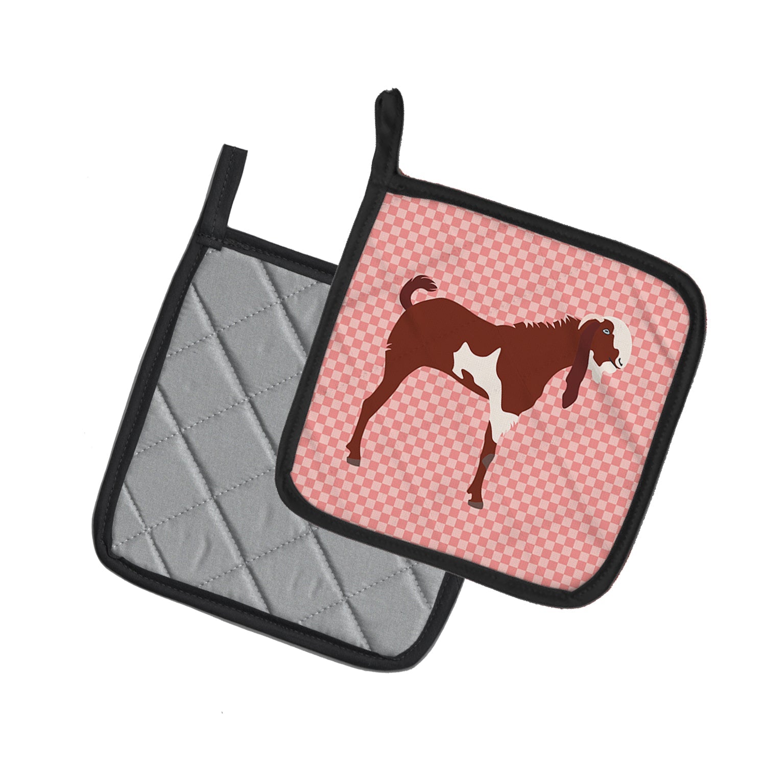 Jamnapari Goat Pink Check Pot Holder Set of 2 Heat Resistant Quilted Hot Pads 7.5 x 7.5 Inch, Insulated Kitchen Trivets for Cooking & Baking