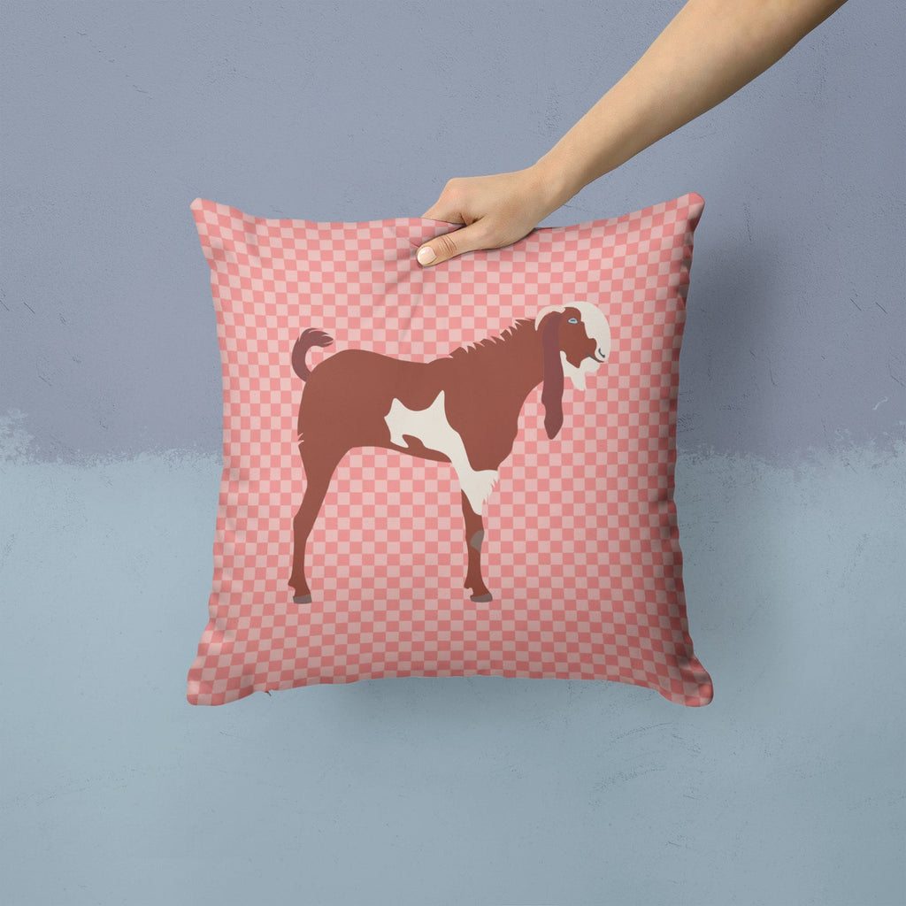 Jamnapari Goat Pink Check Decorative Throw Pillow 14x14 Indoor Outdoor Accent Cushion, Fabric Cover with Insert for Sofa, Bed, Porch & Living Room