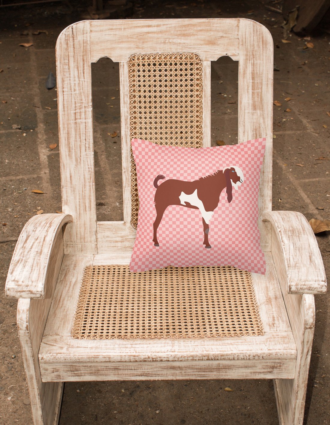 Jamnapari Goat Pink Check Decorative Throw Pillow 18x18 Indoor Outdoor Accent Cushion, Fabric Cover with Insert for Sofa, Bed, Porch & Living Room