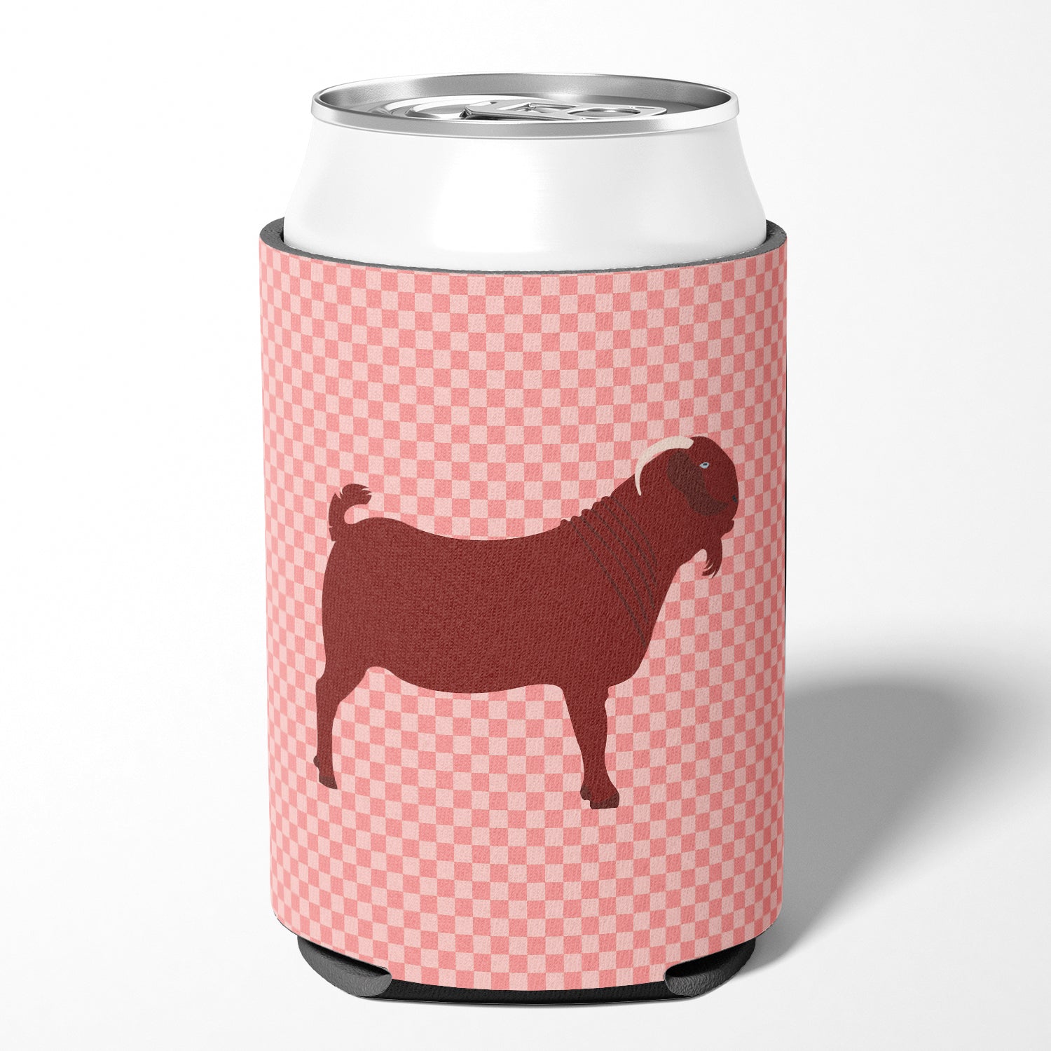 Kalahari Red Goat Pink Check Can or Bottle Hugger Cooler Sleeve for Standard 12 oz Cans, Insulated Foam Beer & Soda Can Hugger Reusable