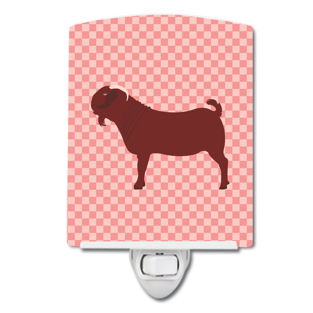 Kalahari Red Goat Pink Check Ceramic Night Light Compact, UL-Certified, Ideal for Bedroom, Bathroom, Nursery, Hallway, Kitchen, 6x4x3, Multicolor