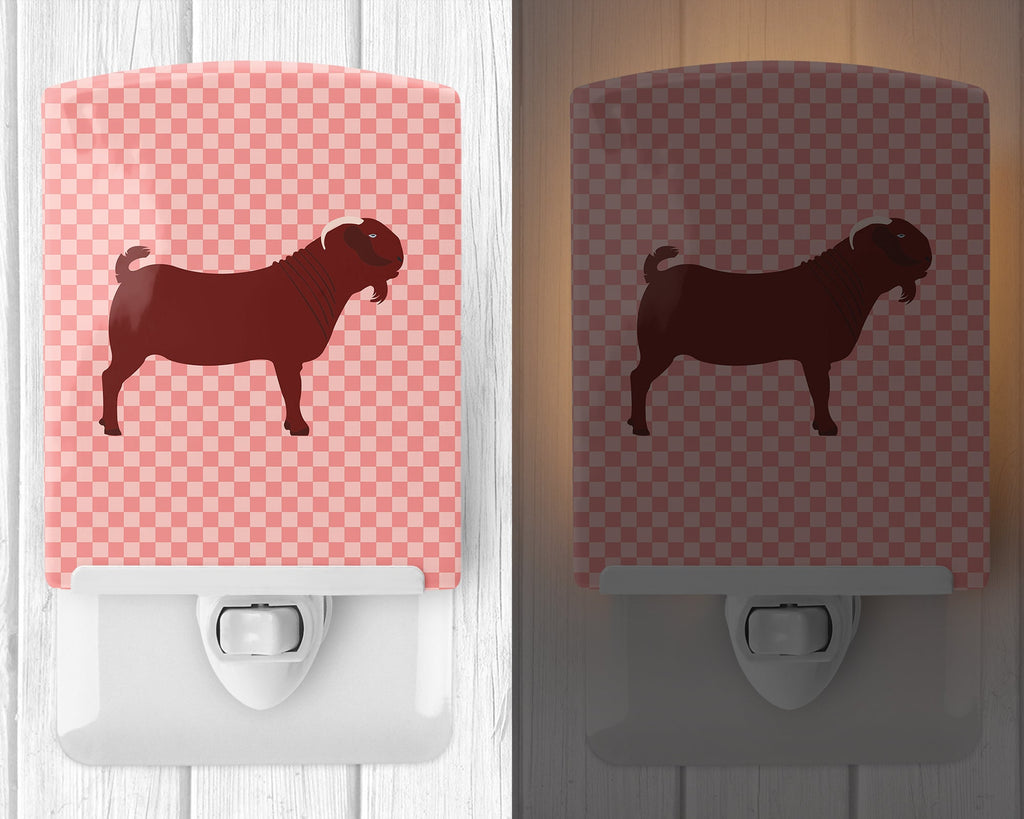 Kalahari Red Goat Pink Check Ceramic Night Light Compact, UL-Certified, Ideal for Bedroom, Bathroom, Nursery, Hallway, Kitchen, 6x4x3, Multicolor